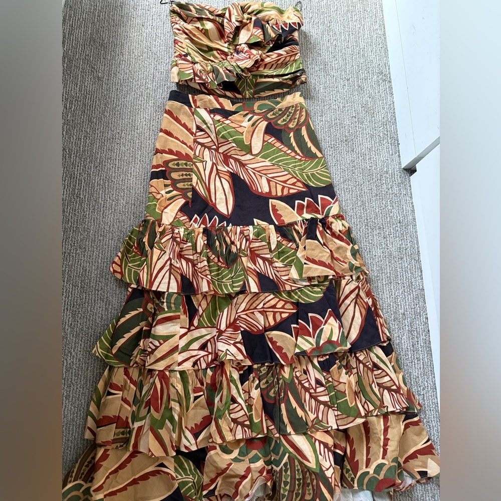 ZARA Tropical Print Two-Piece Set – Strapless Top & Tiered Skirt